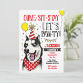 Pawty Birthday Invitation Dog Puppy Husky Kaart (Staand voorkant)