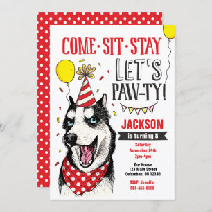 Pawty Birthday Invitation Dog Puppy Husky Kaart
