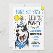 Pawty Birthday Invitation Dog Puppy Husky Kaart (Voorkant)