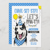 Pawty Birthday Invitation Dog Puppy Husky Kaart (Voorkant / Achterkant)