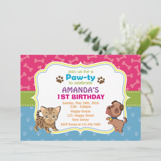 Pawty Birthday Invitation Kaart (Staand voorkant)