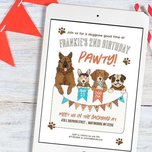 Pawty Dog Themaparty Verjaardagsfeestje Kaart