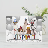 PAWty Dogs in Grayscale Birthday Party Kaart (Staand voorkant)