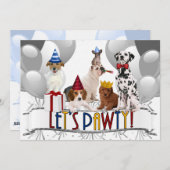 PAWty Dogs in Grayscale Birthday Party Kaart (Voorkant / Achterkant)