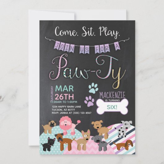 Pawty Invitations Dog Puppy Birthday Invitations Kaart (Voorkant)