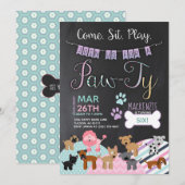 Pawty Invitations Dog Puppy Birthday Invitations Kaart (Voorkant / Achterkant)