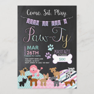 Pawty Invitations Dog Puppy Birthday Invitations Kaart