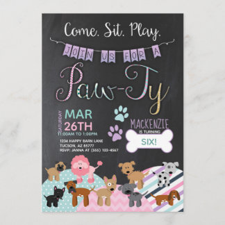 Pawty Invitations Dog Puppy Birthday Invitations Kaart