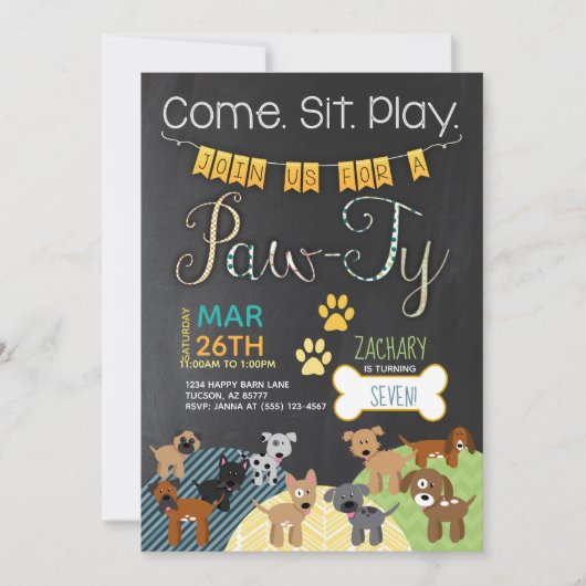 Pawty Invitations Dog Puppy Birthday Invitations Kaart (Voorkant)