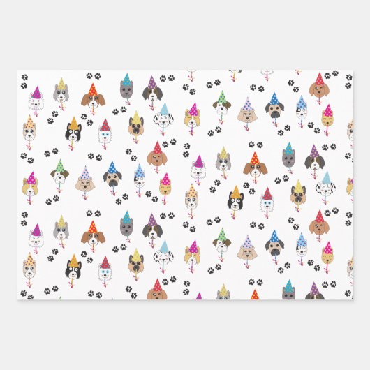 Pawty Leuke Verjaardagsfeestje Honden Aangepaste N Inpakpapier Vel (Voorkant)