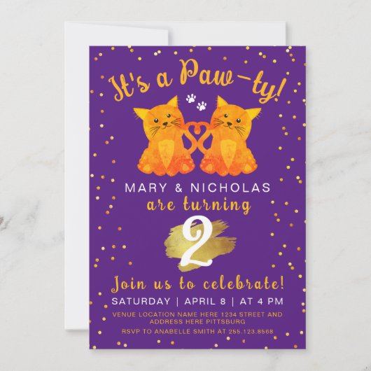 Pawty Paarse Oranje Tweeling Vriend Kitten Joint P Kaart (Voorkant)