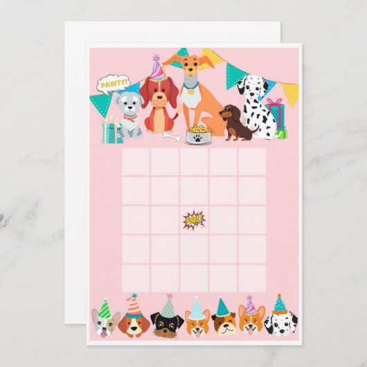 Pawty puppy dog moederdy bingo crads kaart (Voorkant / Achterkant)