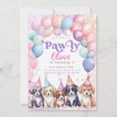 Pawty Puppy Verjaardag Uitnodiging Hond Party Meis (Voorkant)