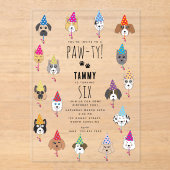 Pawty schattig verjaardagsfeestje honden acryl uitnodigingen (Voorkant)
