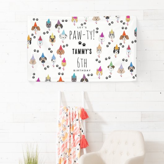 Pawty schattig verjaardagsfeestje honden spandoek (Insitu)