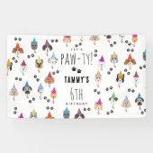 Pawty schattig verjaardagsfeestje honden spandoek (Horizontaal)
