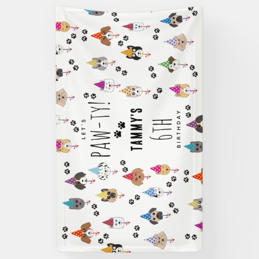 Pawty schattig verjaardagsfeestje honden spandoek (Verticaal)