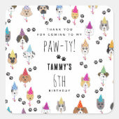 Pawty schattig verjaardagsfeestje honden vierkante sticker (Voorkant)