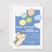 Pawty Time Dog and Balloons Birthday Kaart (Voorkant)