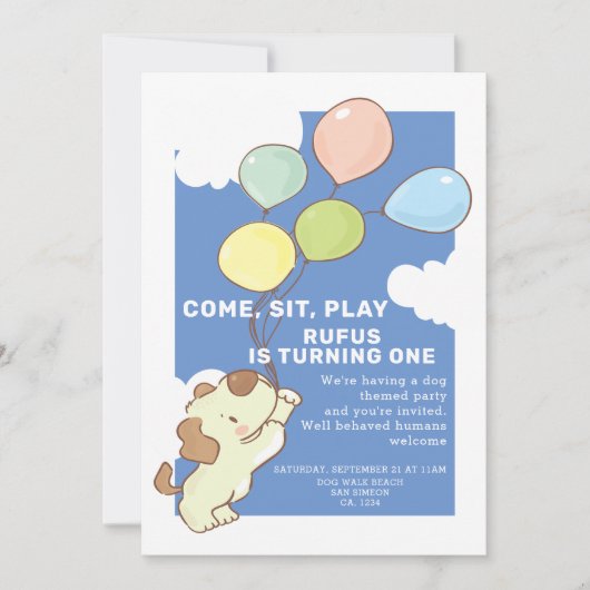 Pawty Time Dog and Balloons Birthday Kaart (Voorkant)