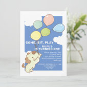 Pawty Time Dog and Balloons Birthday Kaart (Staand voorkant)