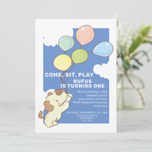 Pawty Time Dog and Balloons Birthday Kaart (Staand voorkant)