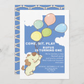 Pawty Time Dog and Balloons Birthday Kaart (Voorkant / Achterkant)