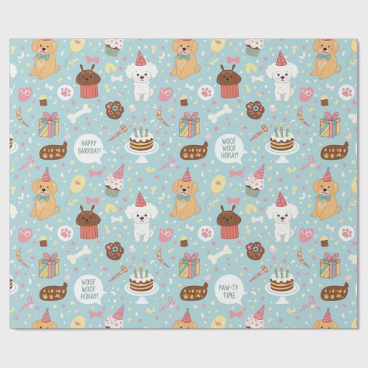 Pawty Time! Dog Birthday Cadeaupapier (Vlak)