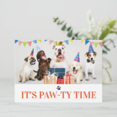 Pawty Time Dog Thed Birthday 5-fotokaart Kaart (Staand voorkant)