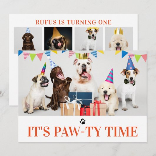 Pawty Time Dog Thed Birthday 5-fotokaart Kaart (Voorkant / Achterkant)