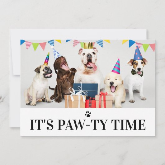 Pawty Time Dog Thed Birthday 5-fotokaart Kaart (Voorkant)