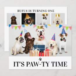 Pawty Time Dog Thed Birthday 5-fotokaart Kaart