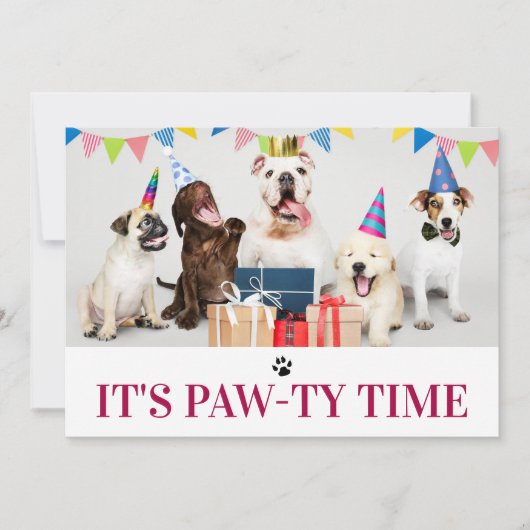 Pawty Time Dog Thed Birthday 5-fotokaart Kaart (Voorkant)