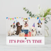 Pawty Time Dog Thed Birthday 5-fotokaart Kaart (Staand voorkant)
