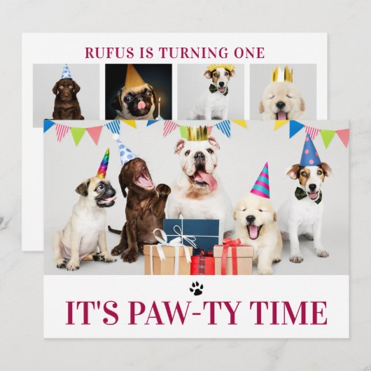 Pawty Time Dog Thed Birthday 5-fotokaart Kaart (Voorkant / Achterkant)