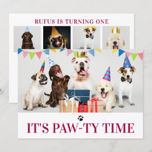 Pawty Time Dog Thed Birthday 5-fotokaart Kaart