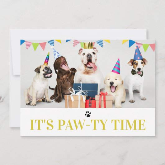 Pawty Time Dog Thed Birthday 5-fotokaart Kaart (Voorkant)