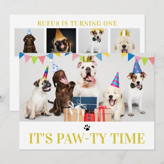 Pawty Time Dog Thed Birthday 5-fotokaart Kaart (Voorkant / Achterkant)