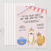 Pawty Time Kids Birthday Invitation | House Pets Kaart (Voorkant / Achterkant)