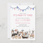 Pawty Time Puppy Dog Birthday Party Invitation Kaart (Voorkant)