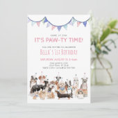 Pawty Time Puppy Dog Birthday Party Invitation Kaart (Staand voorkant)