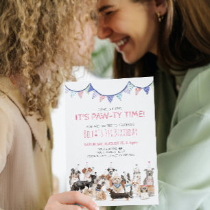 Pawty Time Puppy Dog Birthday Party Invitation Kaart