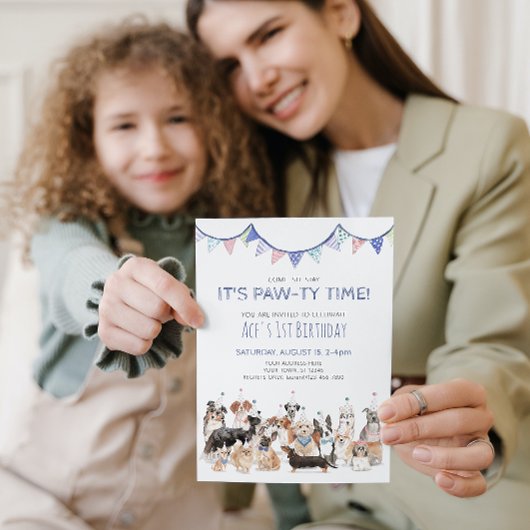 Pawty Time Puppy Dog Birthday Party Invitation Kaart