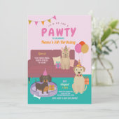 Pawty Verjaardag Honden Party Puppy Fun Pink Kaart (Staand voorkant)