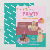 Pawty Verjaardag Honden Party Puppy Fun Pink Kaart (Voorkant / Achterkant)