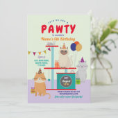 Pawty Verjaardag Kat Kitten Paw Fun Paarse Kaart (Staand voorkant)