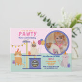 Pawty Verjaardag Kat Kitten Paw Meisjes Leuke Foto Kaart (Staand voorkant)