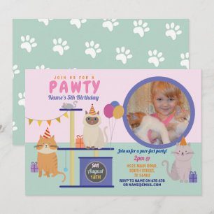 Pawty Verjaardag Kat Kitten Paw Meisjes Leuke Foto Kaart