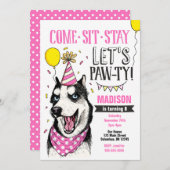 Pawty Verjaardag Uitnodiging Hond Puppy Husky Meis (Voorkant / Achterkant)