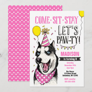Pawty Verjaardag Uitnodiging Hond Puppy Husky Meis